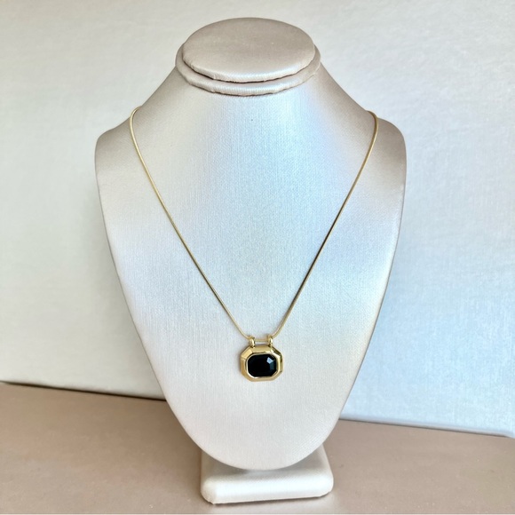 18K Gold Plated Stainless Steel Square Black Crystal Pendant Necklace - Picture 5 of 6